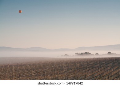 Hot Air Balloon at Sunrise over the Yarra Valley In Winter