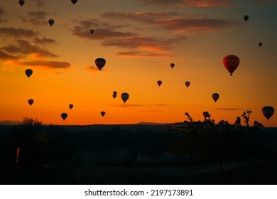 Hot Air Balloons In Cappadocia, Sunrise.