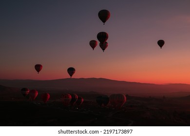 Hot Air Balloons In Cappadocia, Sunrise.