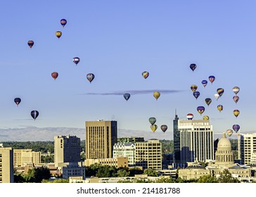 Hot Air Balloons over the city of Boise Idaho