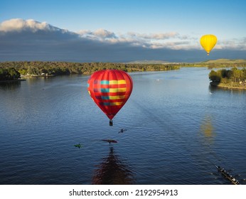 Hot air balloons over Lake Burley Griffin, Canberra, Australia