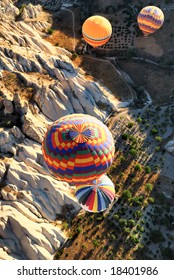 Hot Air Balloons over valley in Cappadocia, Turkey