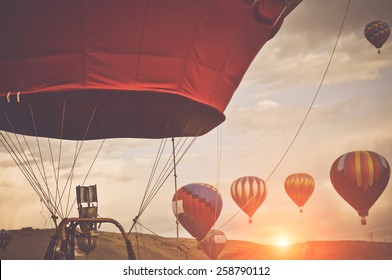 Hot Air Balloons with Sunrise applying Retro Instagram Style Filter