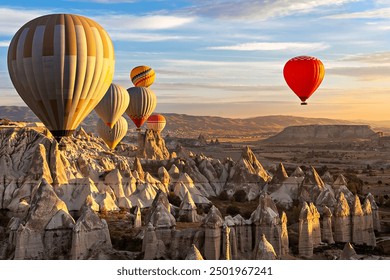 Hot air balloons at the sunrise in Cappadocia, Turkey - Powered by Shutterstock