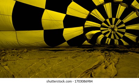 Hot Air Baloon Inflation Blow Being Fired Up Abstract Spiral View From Inside Yellow Black