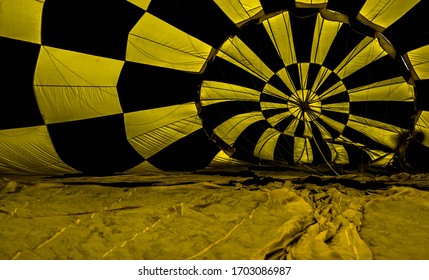 Hot Air Baloon Inflation Blow Being Fired Up Abstract Spiral View From Inside Yellow Black