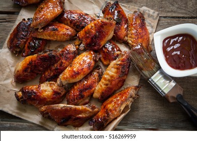 Hot Bbq Chicken Wings On Oven Tray