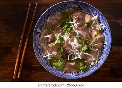 Hot Bowl Of Ietnamese Pho Soup Top Down