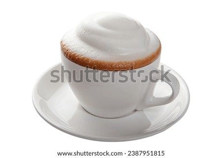 Hot Cappuccino with perfect milk foam in a cup isolated on white background. Coffee Latte, Pictures for Coffee Shops