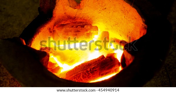 Hot Charcoal Bbq Grill Pit Nature Backgrounds Textures Stock Image