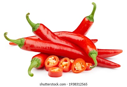 Hot chili peppers. Peppers chili full macro shoot food ingredient on white isolated. Clipping path hot chili peppers - Shutterstock ID 1938312565