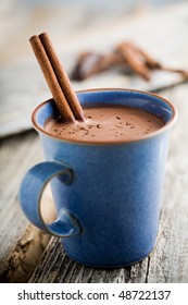 Hot Chocolate With Cinnamon Stick As Spoon