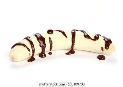 Hot Chocolate Covered Over Banana On White Background