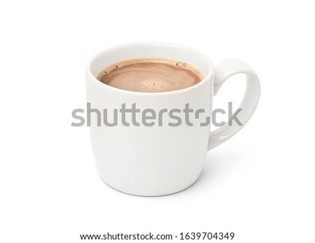Hot Chocolate Malt Drink in white mug isolated on white background. Clipping path.