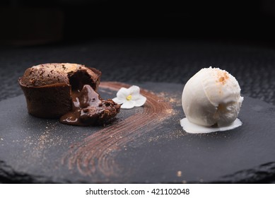 Hot Chocolate Pudding With Vanilla Ice Cream Ball