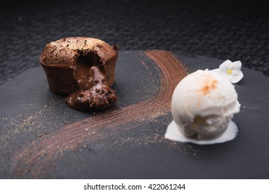 Hot Chocolate Pudding With Vanilla Ice Cream Ball