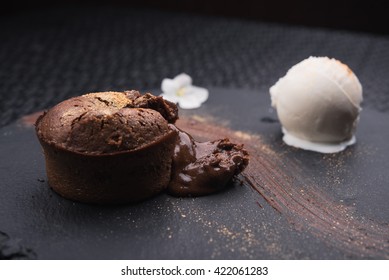 Hot Chocolate Pudding With Vanilla Ice Cream Ball