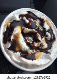 Hot Chocolate With Whipped Cream, Hot Fudge And Carmel Sauce