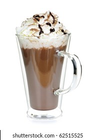 Hot Chocolate With Whipped Cream In Mug Isolated On White