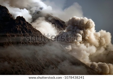 Hot cloud Explotion of Merapi Volcano, yogyakarta