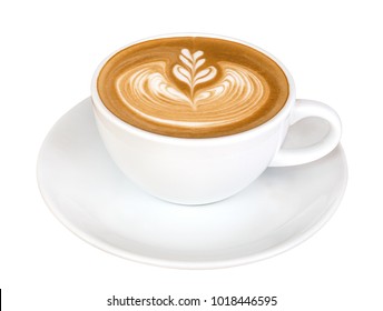 Горячий кофе капучино латте искусства изолированы на белом фоне, обрезка путь включен