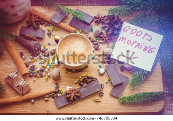 Hot Coffee Christmas Decorations Cup Coffee Stock Photo Edit Now