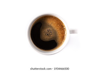 Hot Coffee Cup  Isolated On White Background. Top View