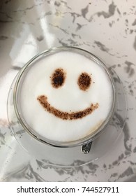 Hot Coffee Latte Decorated With Milk Froth Smiley