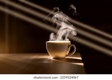 Hot Coffee Mug With Smoke With Natural Lighting And Shadow In Morning Time, Coffee Time - Powered by Shutterstock