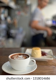 Hot Coffee And Scone Background With Barista Making Coffee