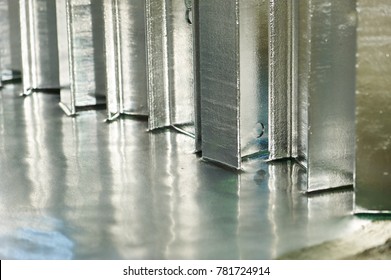 Hot Dip Galvanizing Of Metal Constructions In Bath With Hot Zinc, Close-up