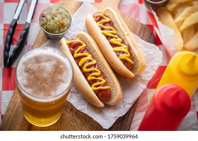 Hot Dog With Beer And French Fries