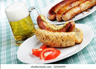 Hot Dog, Beer, And Grilled Sausages