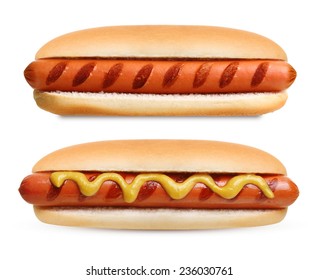 Hot Dog Grill With Mustard Isolated On White Background.