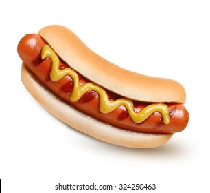 Hot dog grill with mustard isolated on white background. - Shutterstock ID 324250463