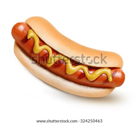 Hot dog grill with mustard isolated on white background.