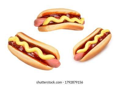 Hot dog isolated on white background. Copy space.