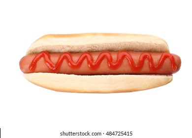 Hot Dog With Ketchup, Isolated On White