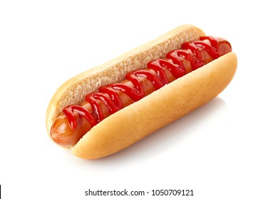 Hot Dog With Ketchup On White