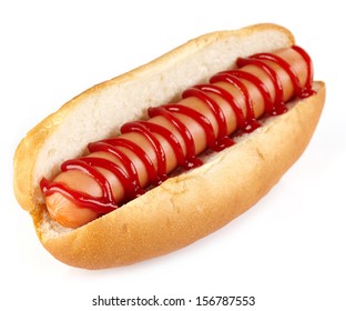 Hot Dog With Ketchup On White Background