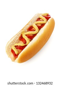 Hot Dog with mustard and ketchup isolated - Shutterstock ID 132468932