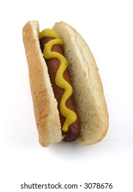 Hot Dog With Mustard On A Bun