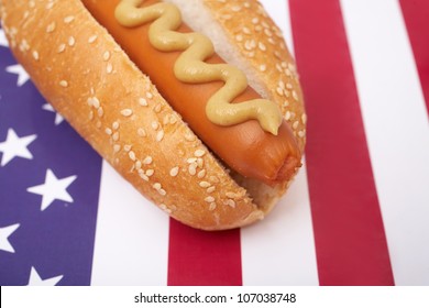 A Hot Dog On American Flag