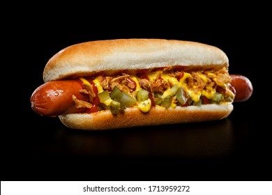 Hot Dog On Black Background