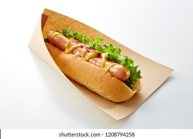 Hot Dog On Craft Paper Bag With Sausages 