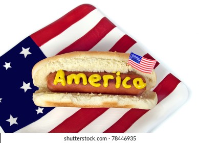 Hot Dog On Flag Plate