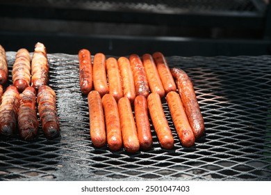 Hot Dog. Sausages. Bacon wrapped Hot Dogs. Bacon wrapped Sausages. Barbecue Grill. Orange County Fair Food. Bacon Wrapped Jalapeno Peppers. Cooking bacon wrapped hot dogs. Pigs In A Blanket. Snacks. - Powered by Shutterstock