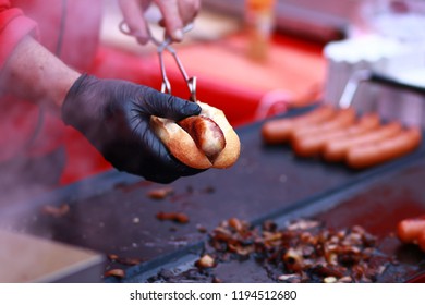 Hot Dog, Street Food Grill Open Fire
