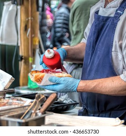 Hot Dog Vendor, Street Food.