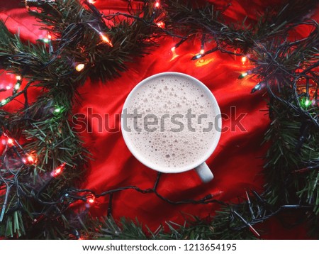 hot drink, christmas garland, tree